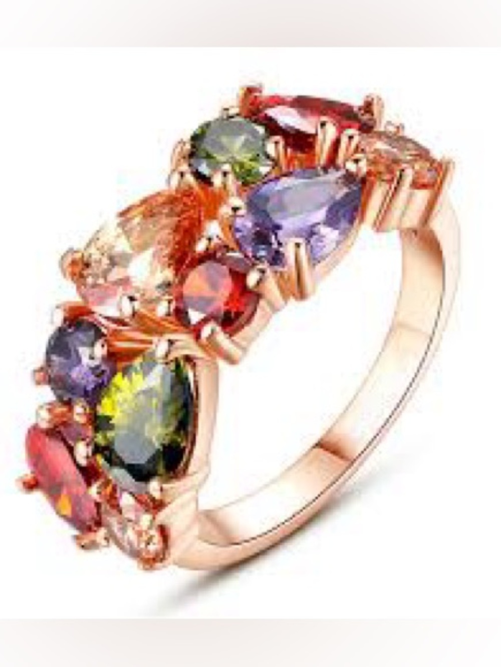 NWT 18 Karat Rose Gold Plated Multicolored gemstones Women's Ring Size 8